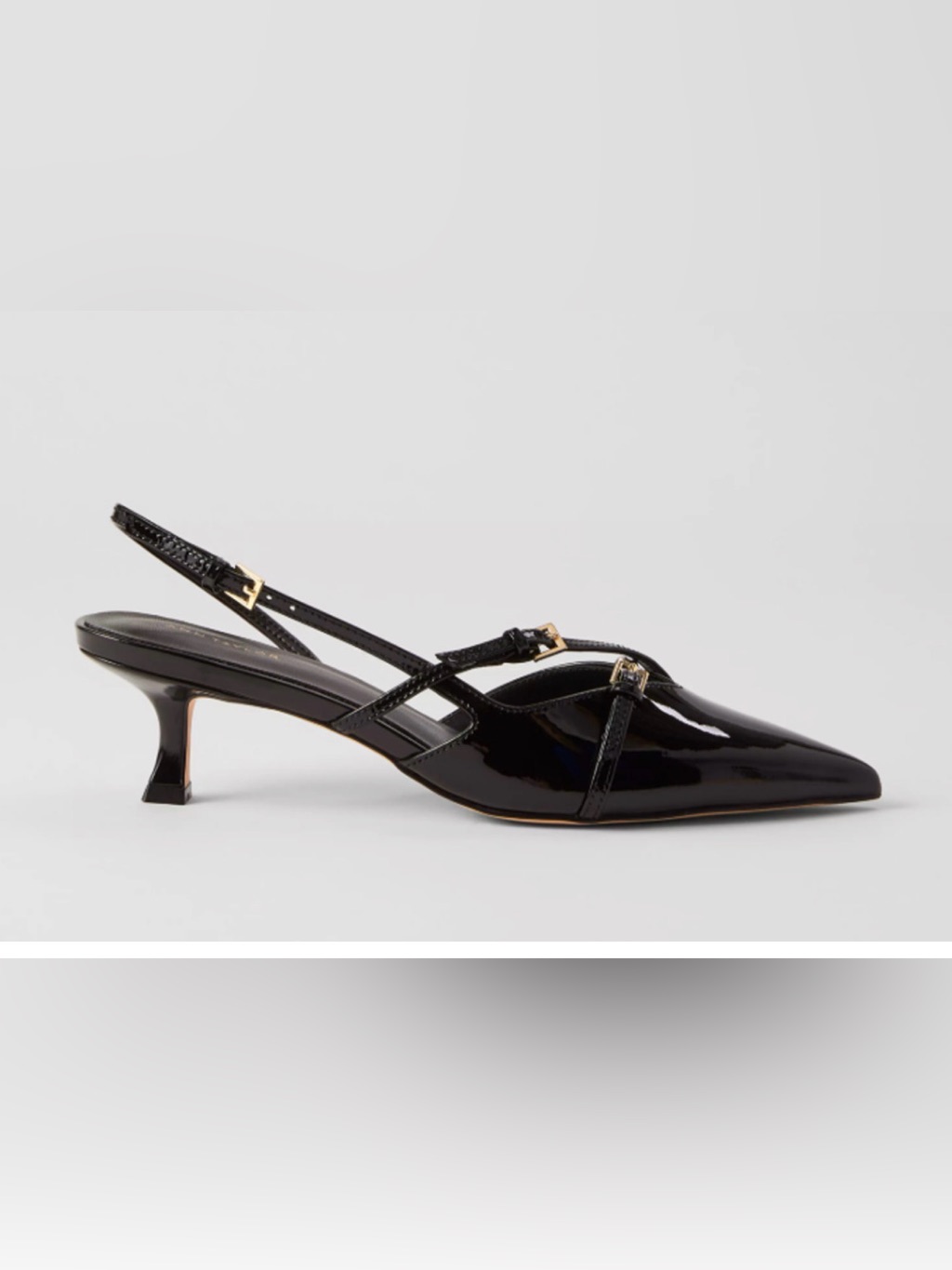 New Ann Taylor Black Strappy Pointy Toe Patent Leather Pumps Heels Shoes 5.5